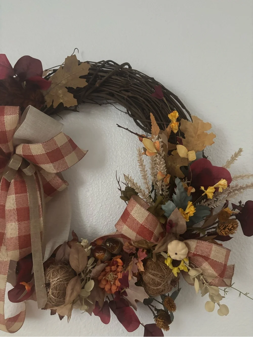 Rustic Primitive Farmhouse Fall Wreath Plaid Bow Grapevine Custom Final Sale